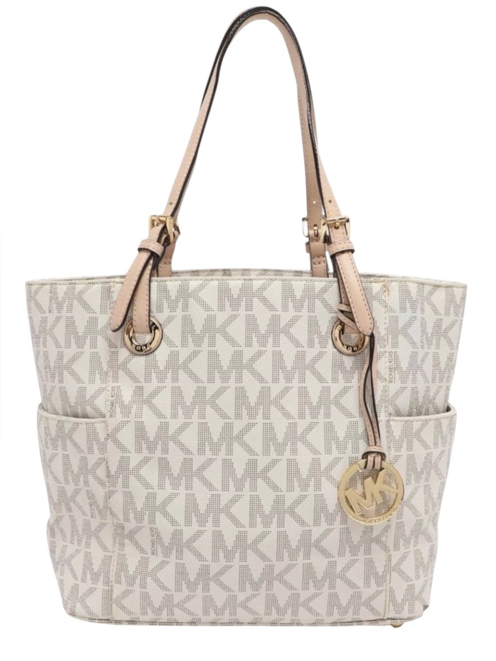 Michael Kors Jet Set Cream-Beige Logo Tote with Gold Hardware Signature print